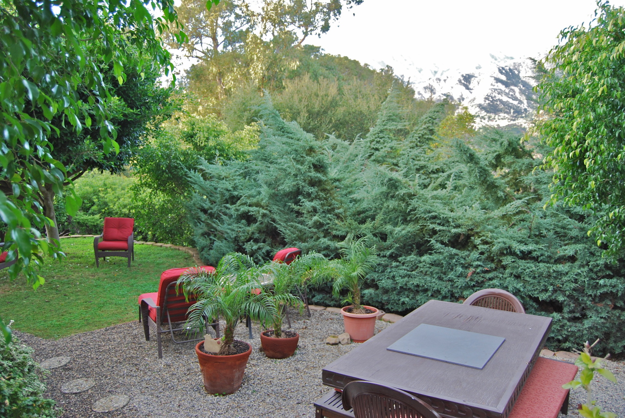 56 Conejo Road Santa Barbara, CA 93103 - Photo 7 of 8 a backyard of a house with lots of green space and a fountain