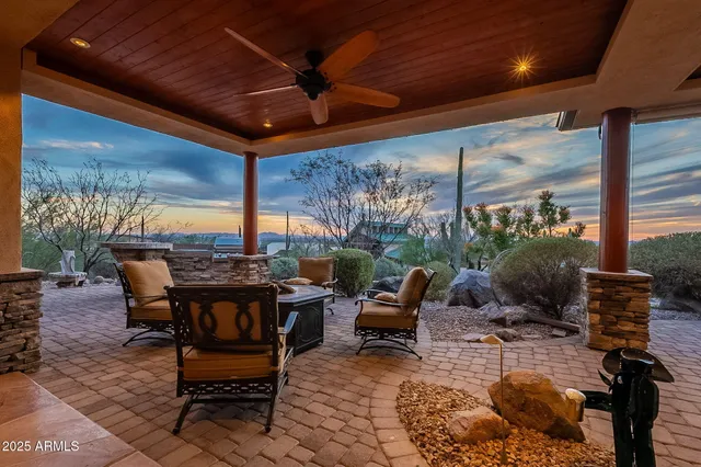 a view of balcony with furniture