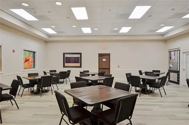 a view of a dining area with furniture