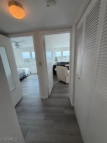 a view of a hallway view with staircase