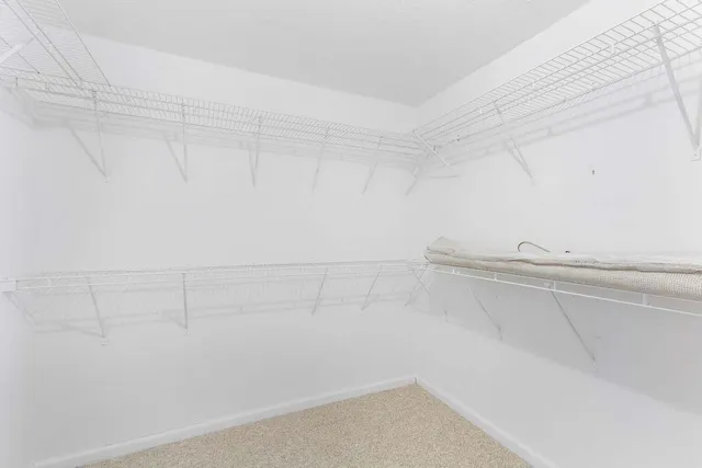 a view of a room with racks on the wall