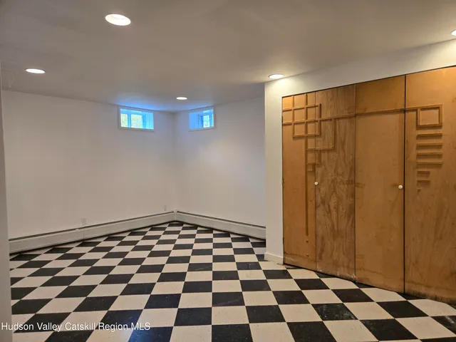 a black and white checkered floor