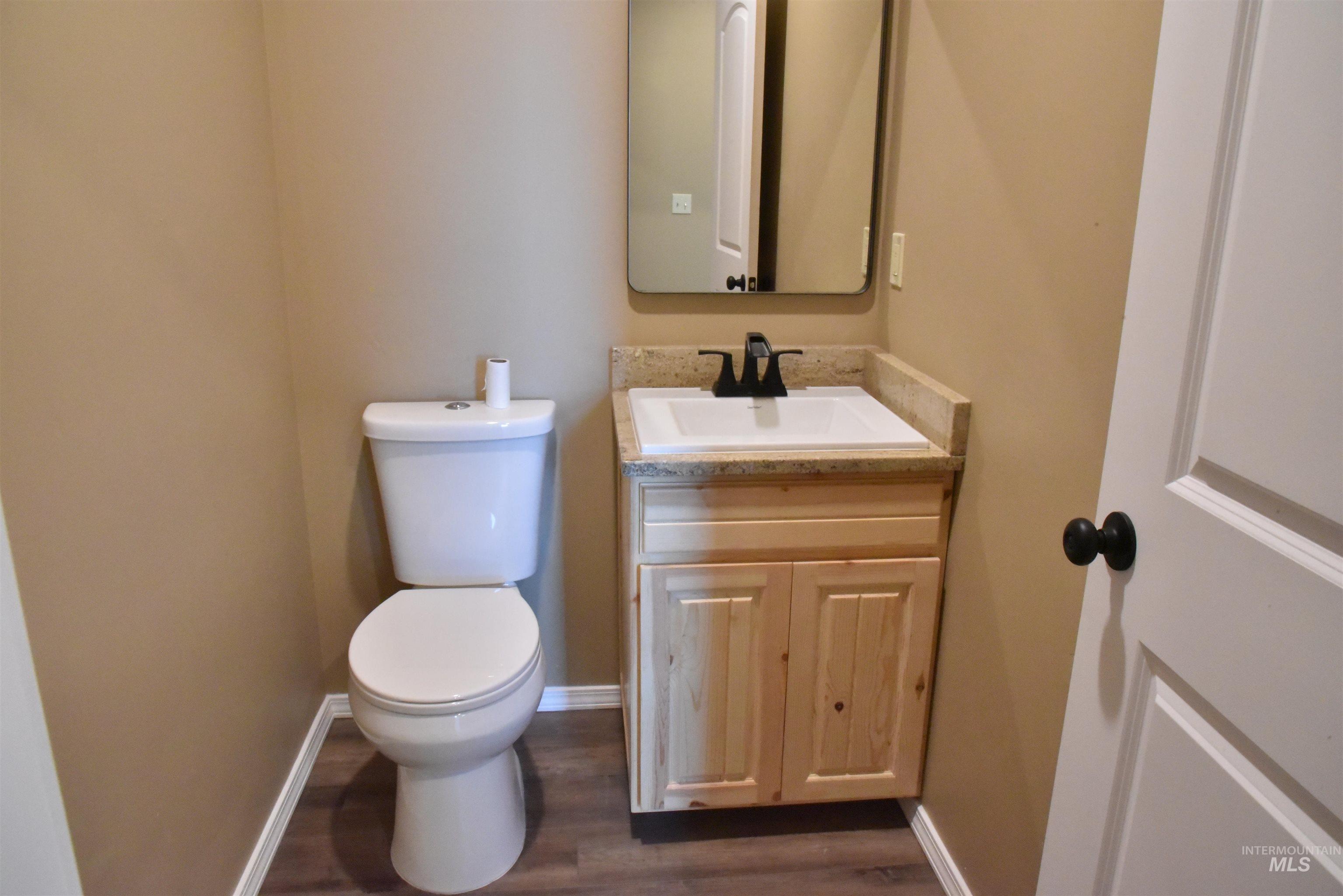 293 Vine Maple Desmet, ID 83824 - Photo 17 of 23 Half bath with vanity and dark wood-style flooring