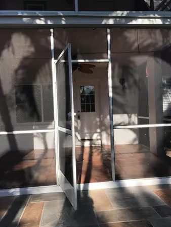a view of a glass door with a glass door