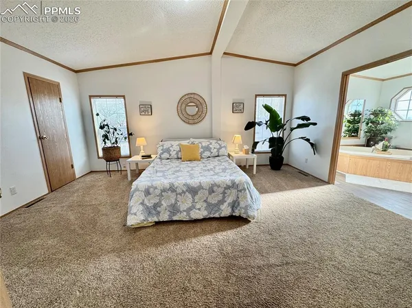 a bedroom with a bed and a couch