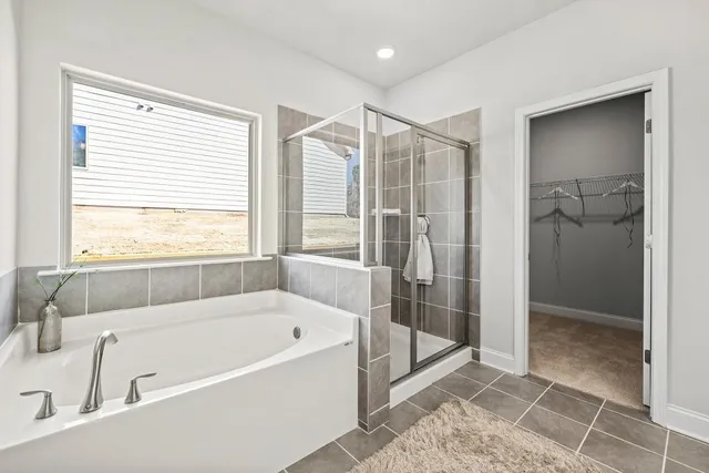 a bathroom with a bathtub and a shower