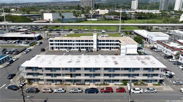 a view of a tall building with a outdoor space