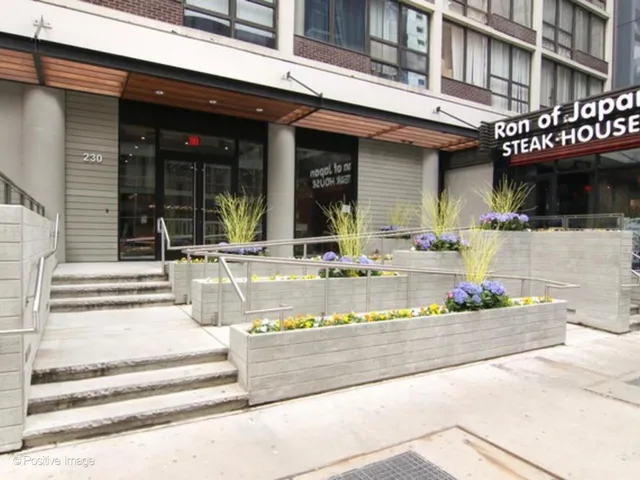 a view of a building with a door