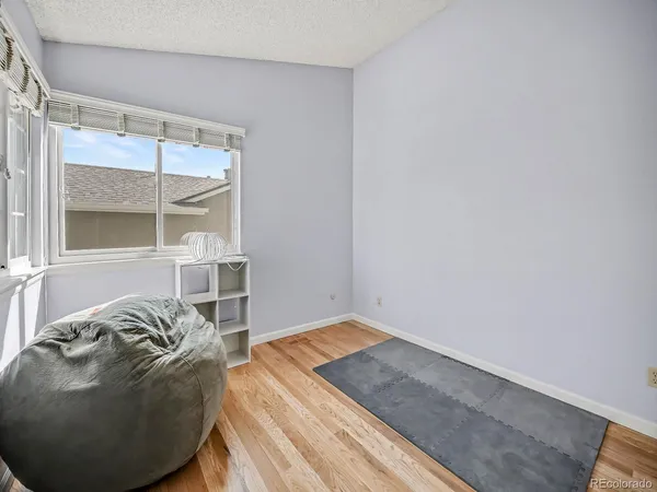 a room with a bed and closet