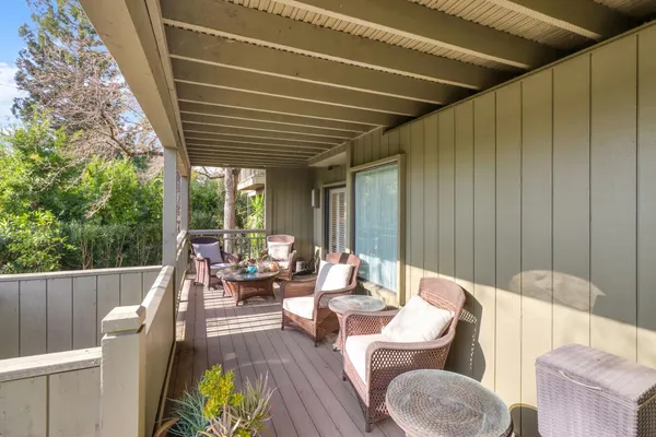 a view of a chair in wooden deck