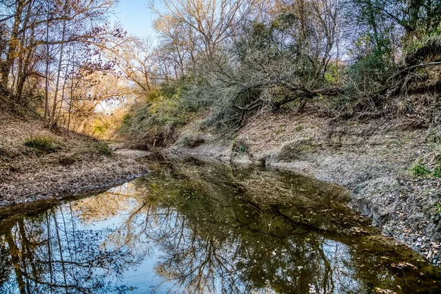 an aerial view of ocean with green space