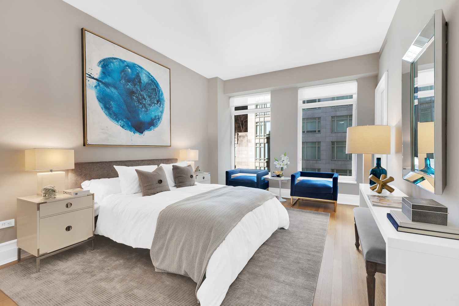 15 Central Park West, Unit 8B Manhattan, NY 10023 - Photo 9 of 13 a spacious bedroom with a bed a couch and large window