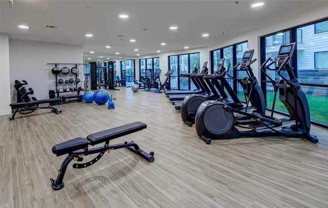a view of a room with gym equipment