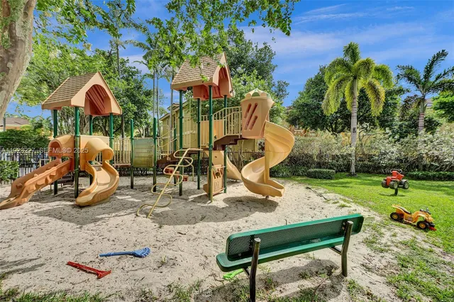 a view of a park with slide