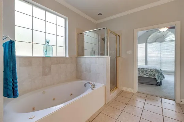 a bathroom with a bathtub and shower