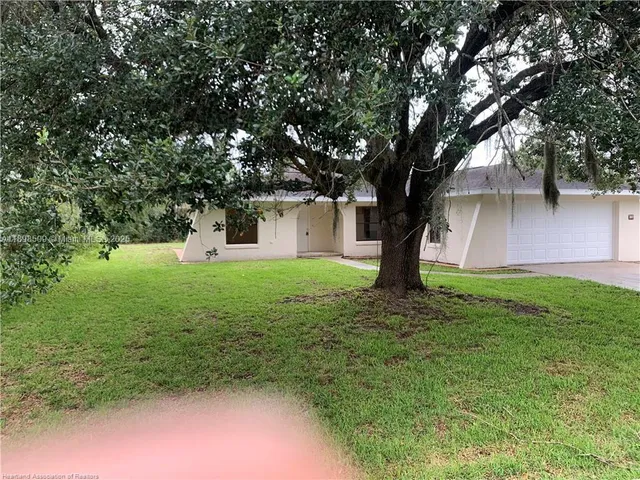 a big yard with large trees