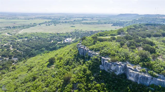 an aerial view of residential houses with outdoor space and trees