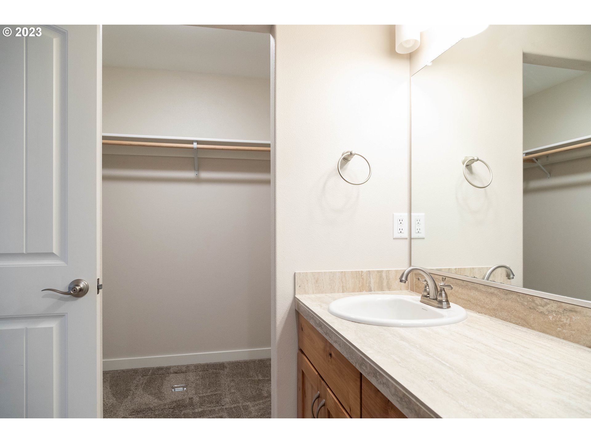 769 Southeast Meadows Loop Sheridan, OR 97378 - Photo 12 of 20 a bathroom with a sink vanity granite and a mirror