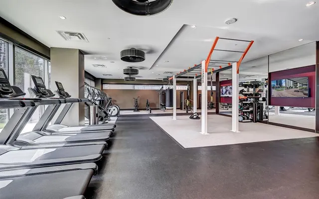 a view of a room with gym equipment