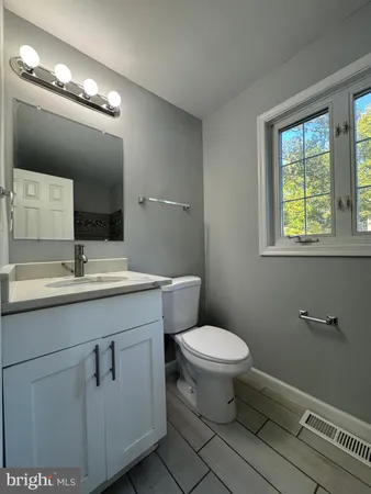 a bathroom with a sink toilet and a mirror