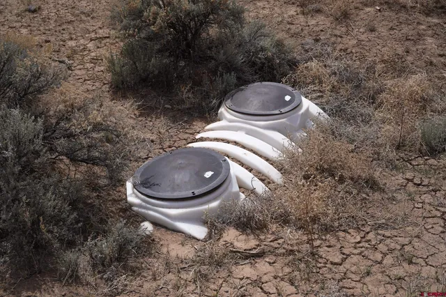 a view of a dry yard with wooden fence