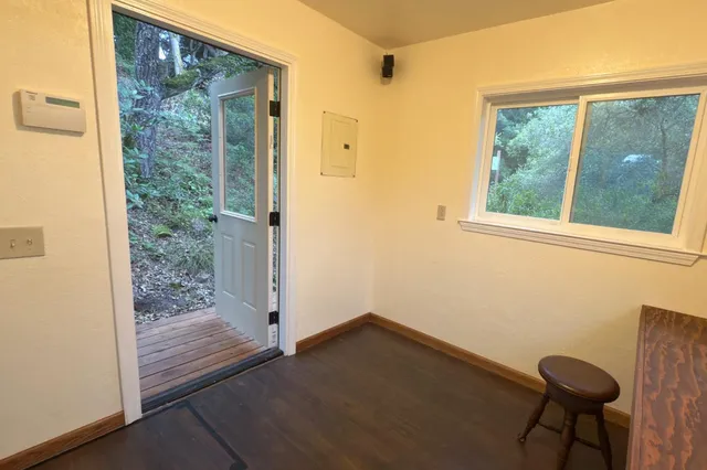 a view of a patio with furniture