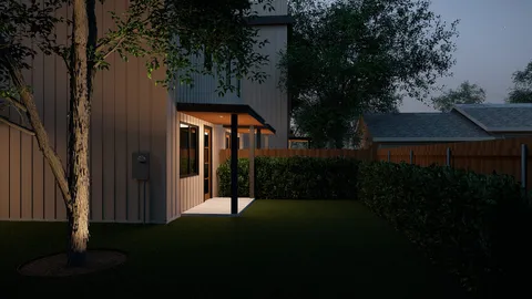 a view of a door and chair in backyard