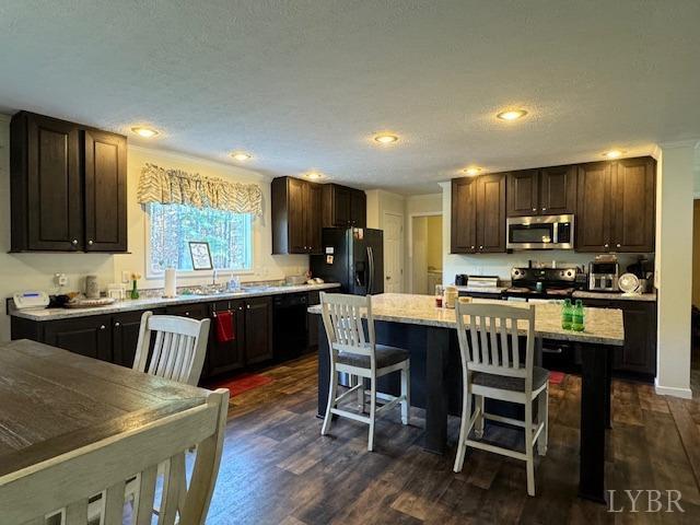 6098 Promise Land Road Appomattox, VA 24522 - Photo 14 of 35 a kitchen with stainless steel appliances granite countertop wooden cabinets a refrigerator a stove a sink a dining table and chairs
