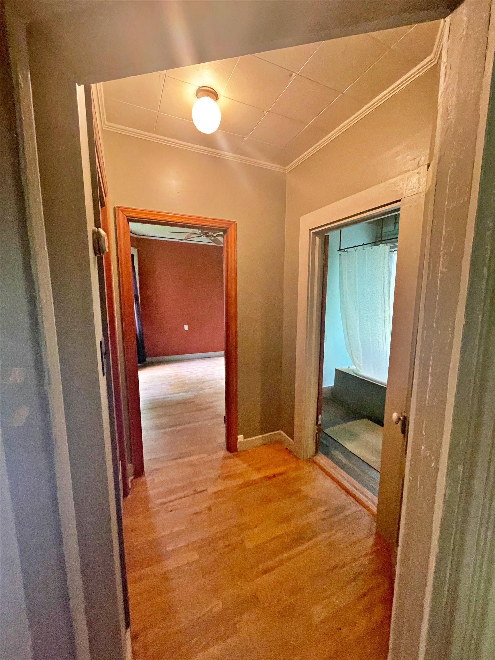 9264 Schuyler Road Schuyler, VA 22969 - Photo 11 of 20 a view of a hallway with wooden floor and a bathroom