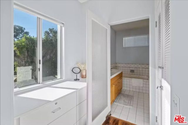 a bathroom with a bathtub