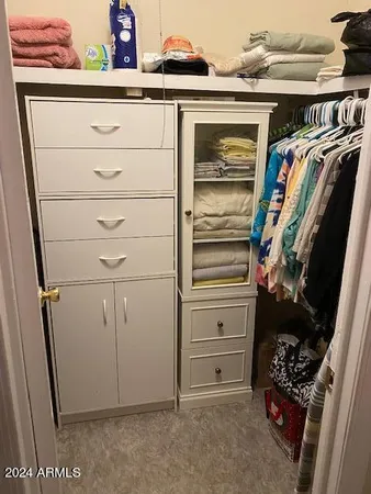 a view of walk in closet with clothes and shoes