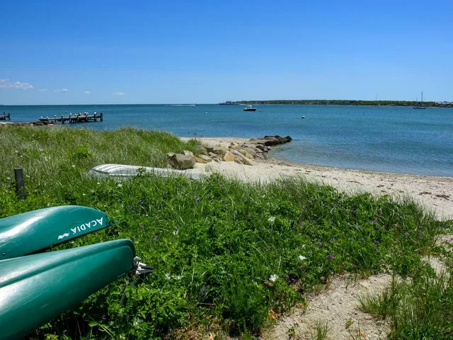 a view of a lake with a yard