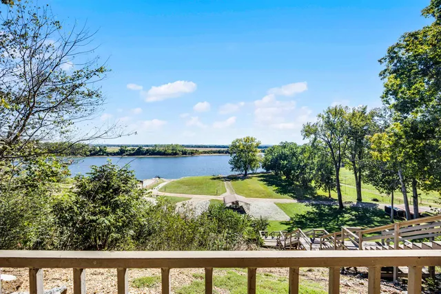 a view of a lake with a mountain in the background
