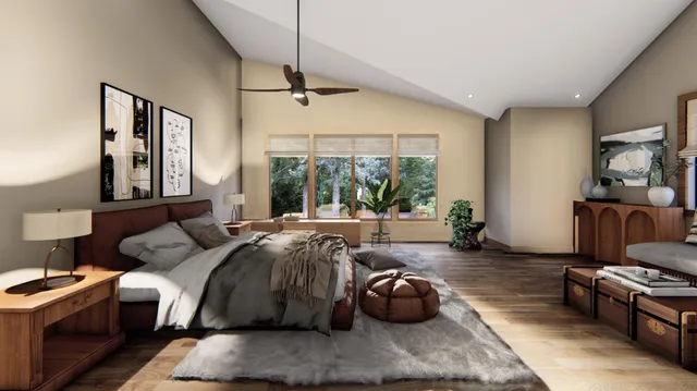 a bed room with a bed and a couch