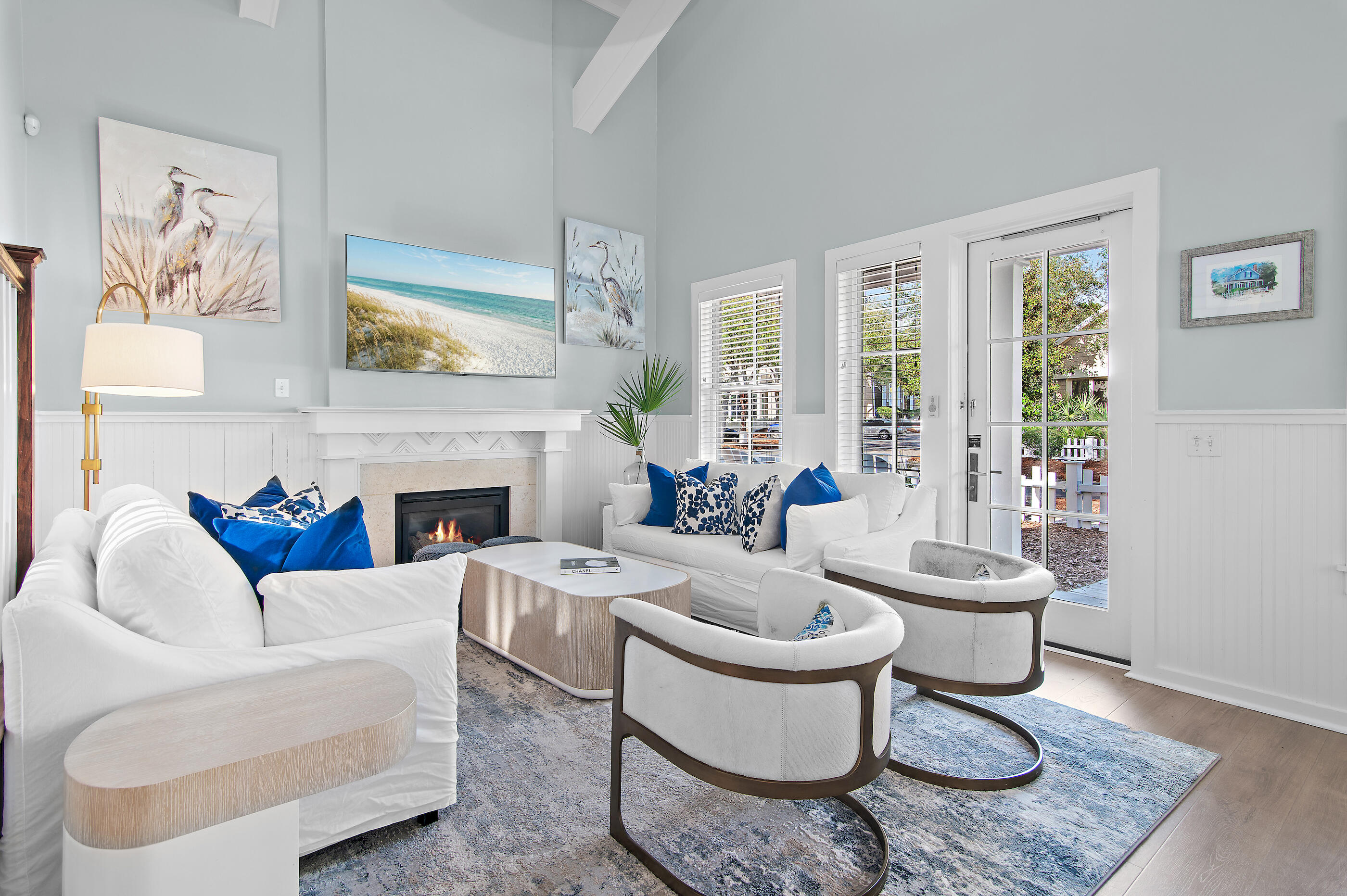 220 Salt Lane Inlet Beach, FL 32461 - Photo 5 of 39 a living room with furniture a fireplace and a potted plant