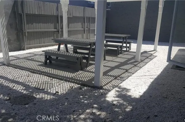 a building outdoor space with seating space