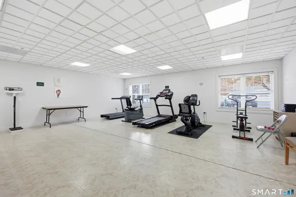 a view of a room with gym equipment