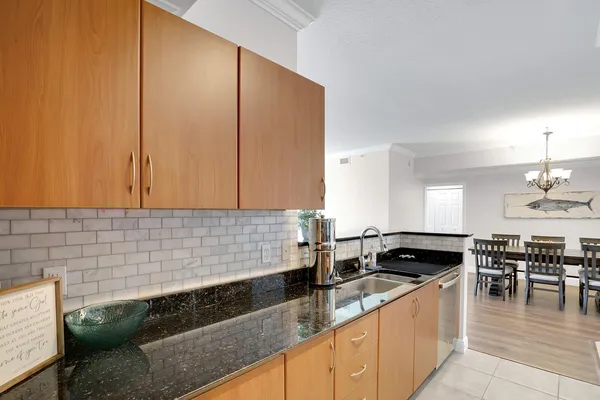 a kitchen with lots of counter top space