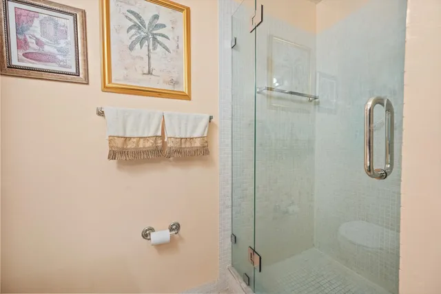 a bathroom with a shower