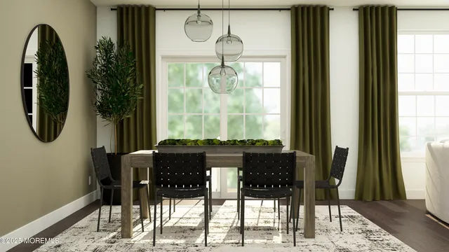 a table with chairs and window