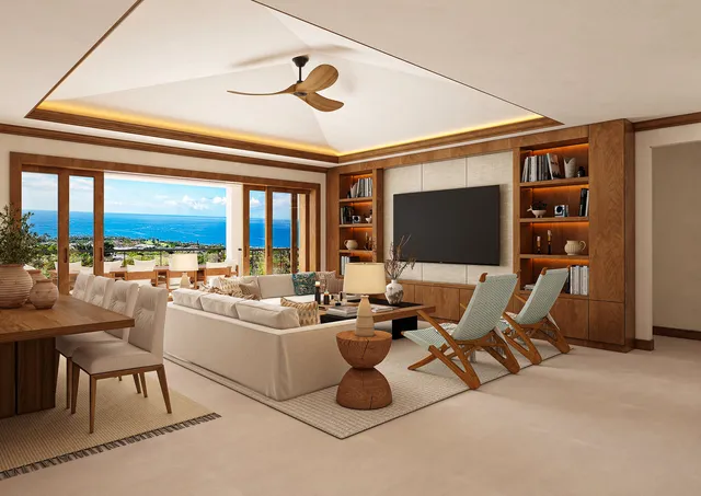 a living room with furniture a flat screen tv and a large window