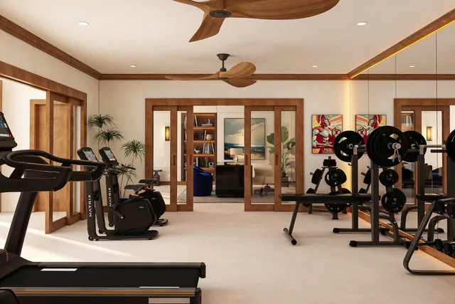 a view of a room with gym equipment