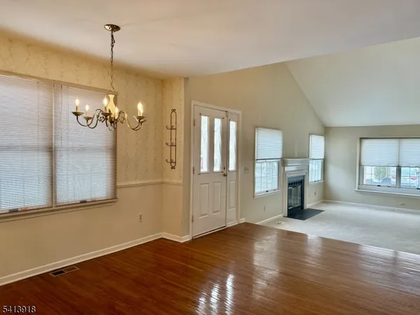 a view of a livingroom with a chandelier