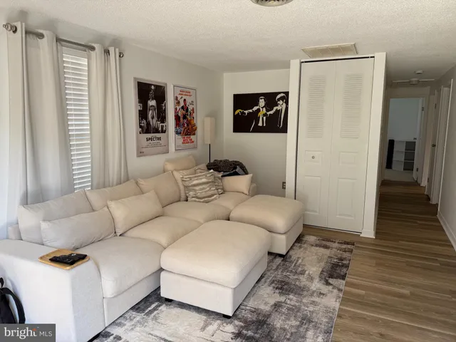 a living room with furniture and a rug