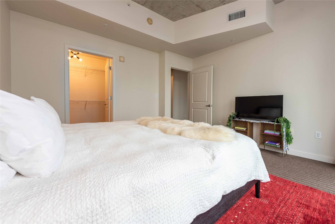 360 Nueces Street, Unit 1214 Austin, TX 78701 - Photo 14 of 38 Bedroom with a walk in closet and carpet floors