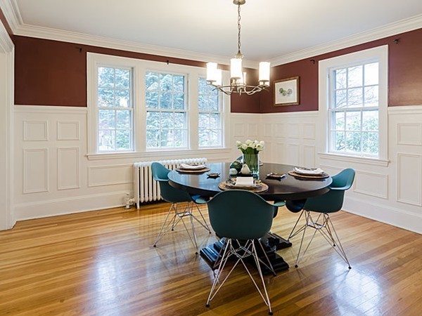 35 Bothfeld Road Newton, MA 02459 - Photo 5 of 25 a dining room with wooden floor and a chandelier
