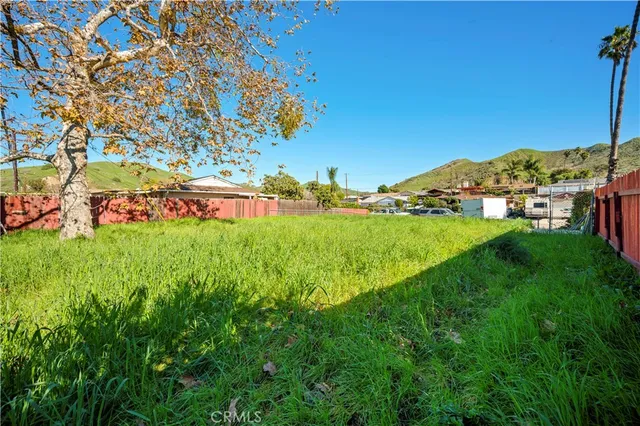 a view of a garden with a building in the background