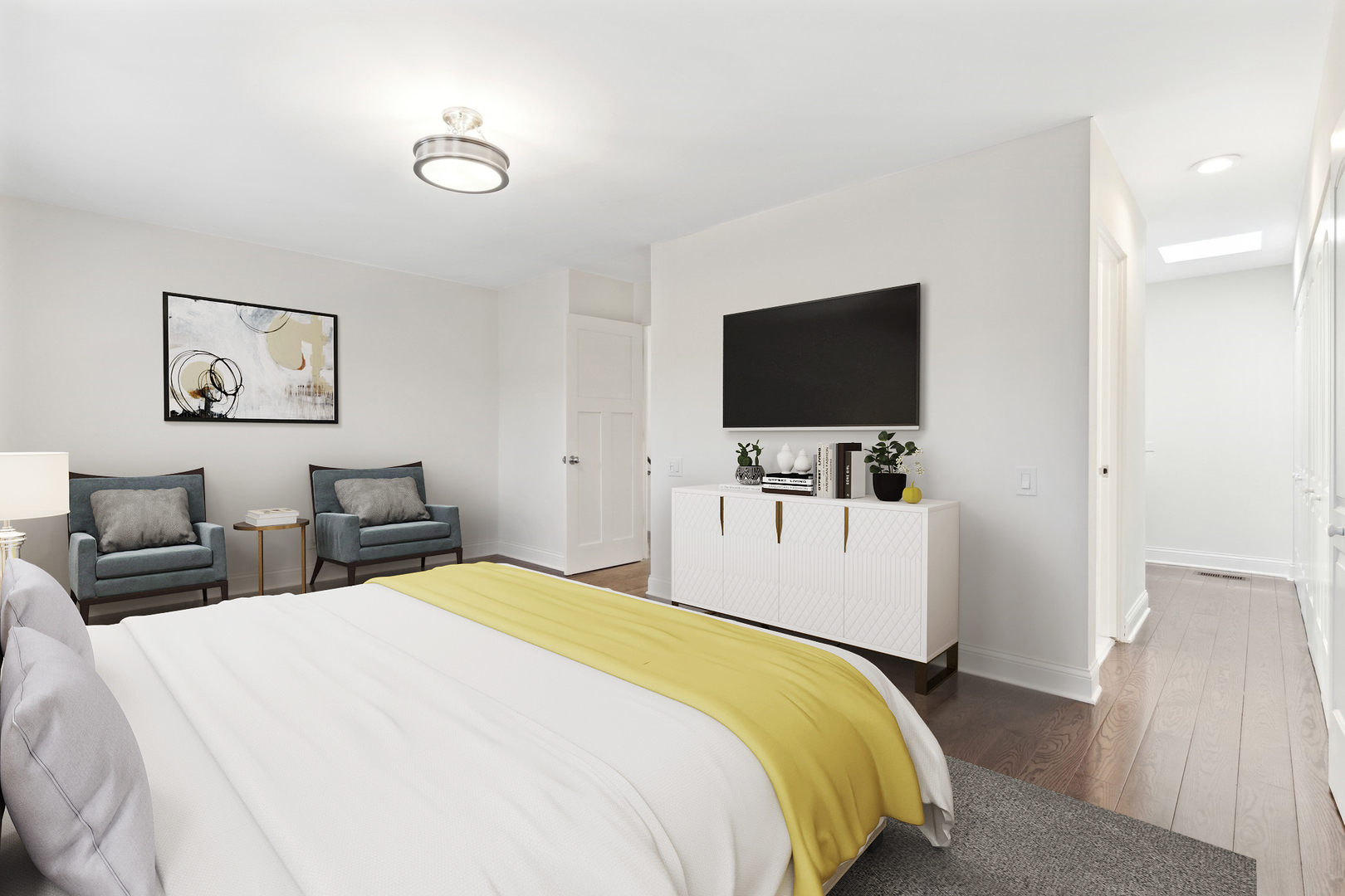 641 West Willow Street, Unit 117 Chicago, IL 60614 - Photo 21 of 44 a bedroom with a bed and a flat screen tv