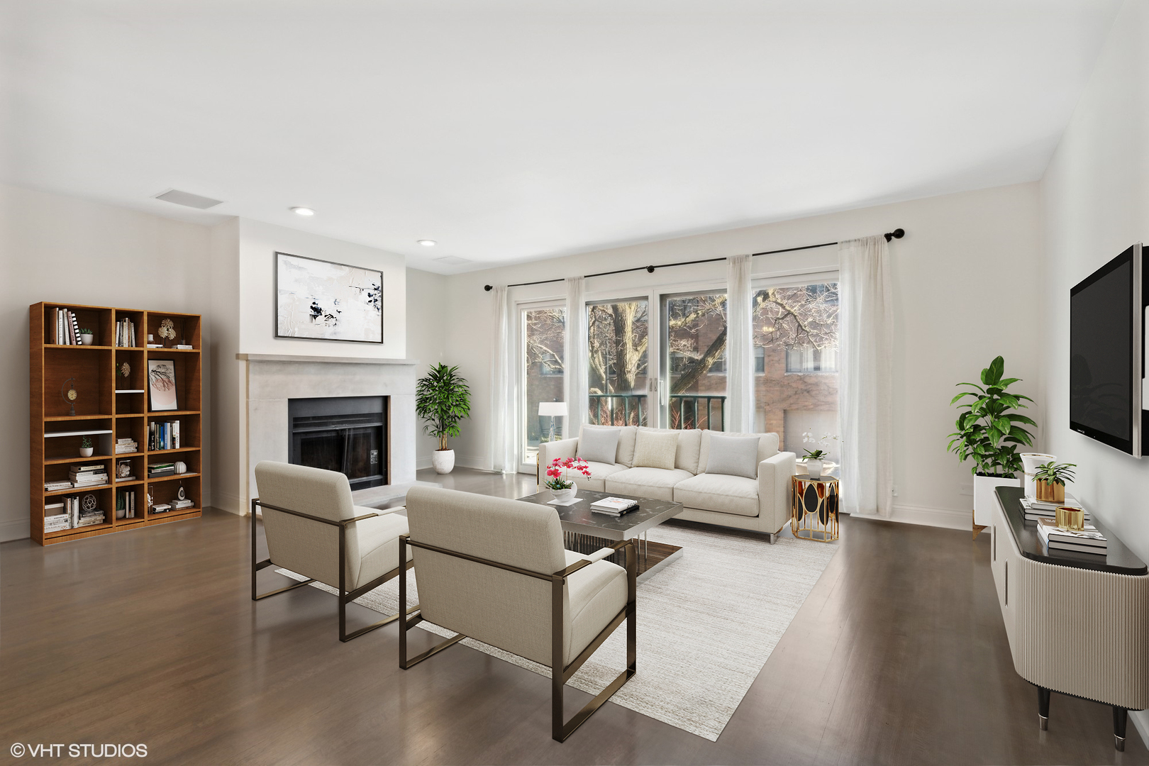 641 West Willow Street, Unit 117 Chicago, IL 60614 - Photo 4 of 44 a living room with furniture a fireplace and a potted plant
