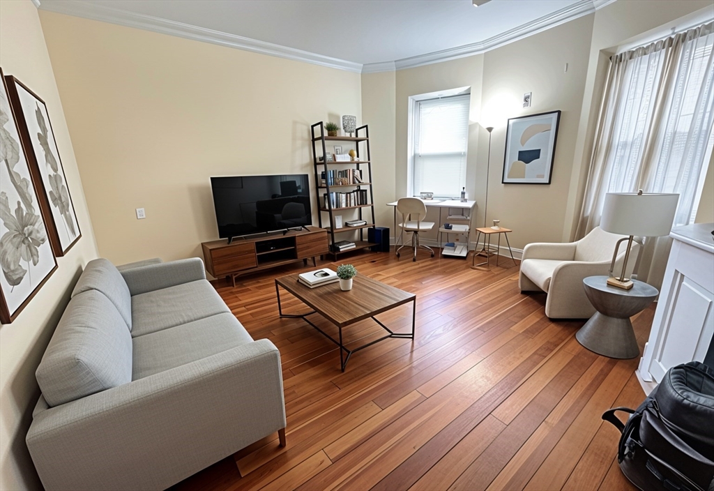 191 Boylston Street, Unit 1 Boston, MA 02130 - Photo 1 of 13 a living room with furniture and a flat screen tv